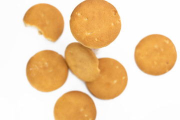 cookie over on white background, top view