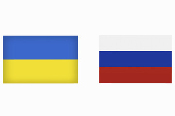 Ukraine vs Russia in world war crisis concept. Clash and military war conflict between Ukrainian and Russian country and nation. Flags of the two countries. Peace, no war, flag symbols