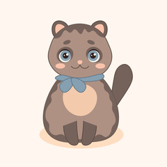 Cute cat with a ribbon sitting.