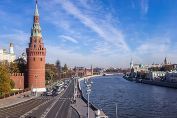 Moscow Kremlin on an autumn day, Kremlin Embankment and Moscow River