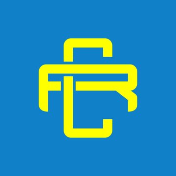 RC, CR, FCR, CFR, monogram logo overlapping, yellow color on a blue background	
