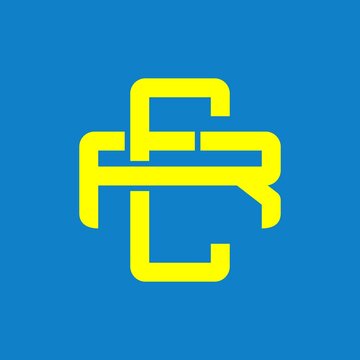 RE, ER, FER, EFR, monogram logo overlapping, yellow color on a blue background	
