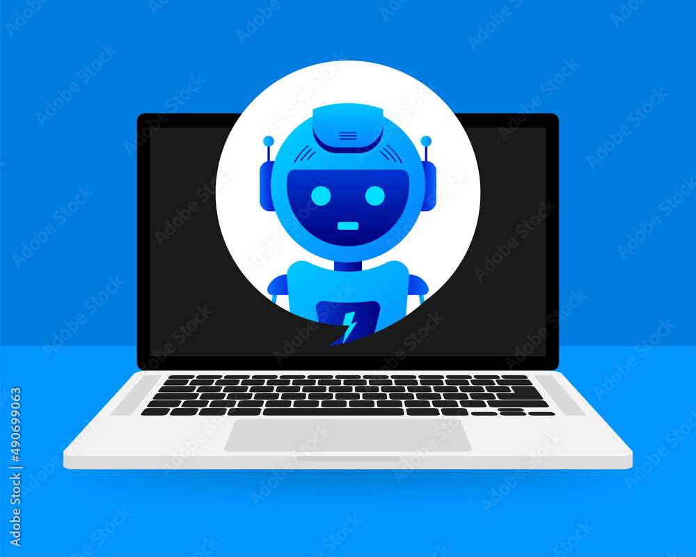 Poster chatbot icon concept, chat bot or chatterbot. robot virtual assistance of website or mobile applicat