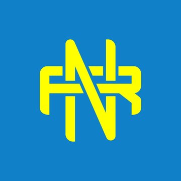 RN, NR, FNR, NFR, monogram logo overlapping, yellow color on a blue background	
