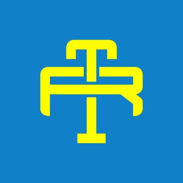 RT, TR, FTR, TFR, monogram logo overlapping, yellow color on a blue background	

