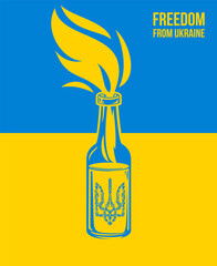Molotov cocktail in blue and yellow color. Abstract ukrainian patriotic concept art. Idea to explain war between Russia and Ukraine. Creative vector illustration.