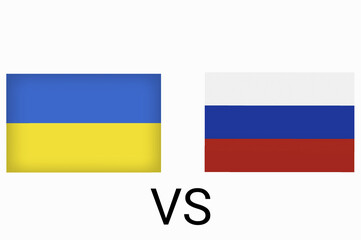 Ukraine vs Russia in world war crisis concept. Clash and military war conflict between Ukrainian and Russian country and nation. Flags of the two countries. Peace, no war, flag symbols