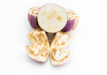 eggplant slice closeup view on white background