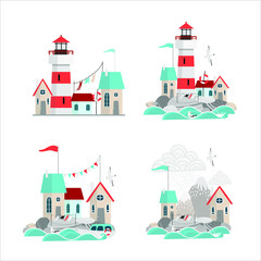  
lighthouses set on the white background on the white background