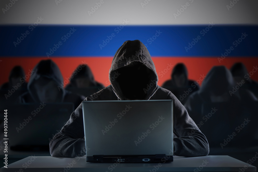 Wall mural many russian hackers in troll farm. cyber crime and security concept. - Wall murals
