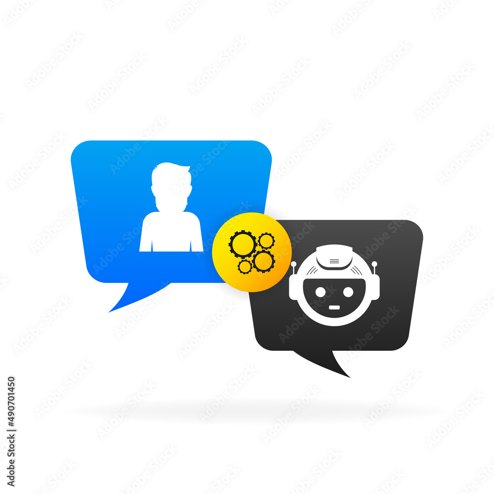 Poster chatbot icon concept, chat bot or chatterbot. robot virtual assistance of website or mobile applicat