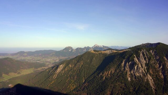 View of the alps mountains in Bavaria Germany from the summit of Brecherspitz