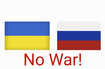 Ukraine vs Russia in world war crisis concept. Clash and military war conflict between Ukrainian and Russian country and nation. Flags of the two countries. Peace, no war, flag symbols