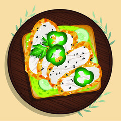 Sandwich with chicken, pepper, cucumber, avocado. Cooking lunch, dinner, breakfast. Natural product. Isolated white background. 