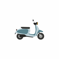 Retro moped scooter blue . Vector illustration on white background