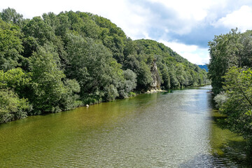 Rooster Scallop rock in the resort park. Dante's Gorge, Hot Spring. Russia 2021