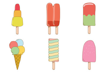 Set of cute ice creams isolated hand drawing flat vector illustration