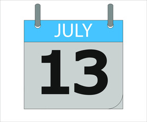 July 13th. Calendar icon. Date day of the month Sunday, Monday, Tuesday, Wednesday, Thursday, Friday, Saturday and Holidays