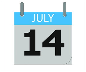 July 14th. Calendar icon. Date day of the month Sunday, Monday, Tuesday, Wednesday, Thursday, Friday, Saturday and Holidays