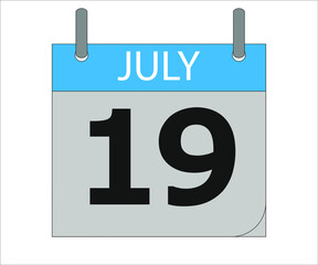 July 19th. Calendar icon. Date day of the month Sunday, Monday, Tuesday, Wednesday, Thursday, Friday, Saturday and Holidays