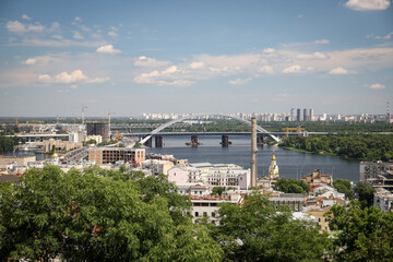 Fototapeta na wymiar Dnieper River and Bridge in Kiev, Ukraine
