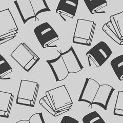 vintage seamless pattern with book background. open, close and stack of book illustration. retro book background. hand drawn vector. wallpaper, wrapping paper and gift, textile, fabric, backdrop. 