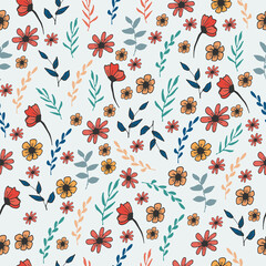 seamless pattern with beautiful flower with leaf illustration on white background. hand drawn vector. vintage style. doodle art for wallpaper, wrapping paper and gift, backdrop, fabric, textile. 