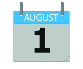 August 1th. Calendar icon. Date day of the month Sunday, Monday, Tuesday, Wednesday, Thursday, Friday, Saturday and Holidays