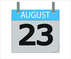 August 23th. Calendar icon. Date day of the month Sunday, Monday, Tuesday, Wednesday, Thursday, Friday, Saturday and Holidays