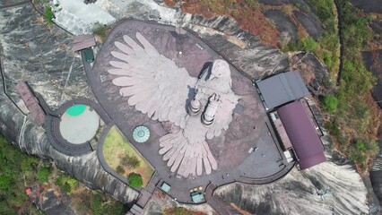 Top view of Jatayu statue in Kollam. Jatayu Earth Center stands at an altitude of 350m above the mean sea level.