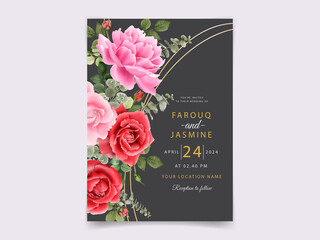 Wedding invitation card red roses design