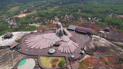 A 360 degree view of Jatayu huge sculpture (Statue) located on hill top. It is representation of a legend, and symbolizes the protection of women, and their honour and safety. Tourism centre of Kerala