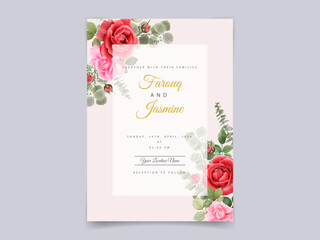 Wedding invitation card red roses design