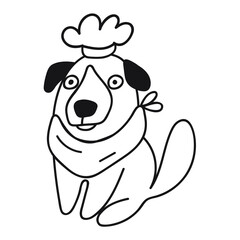 Retriever dog wearing chef hat. Outline icon illustration on white background.