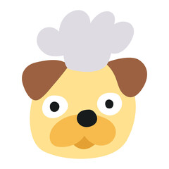 Face of funny dog wearing chef hat. Flat icon illustration on white background.