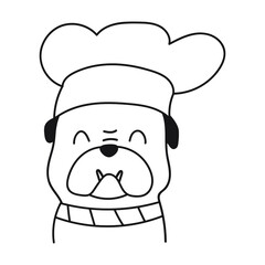 Funny dog wearing chef hat. Vector illustration on white background.