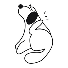 Dog has fleas. Vector outline icon illustration on white background.