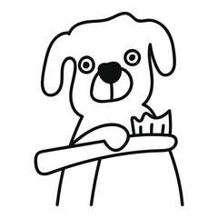Dog brush teeth. Vector outline illustration on white background.  