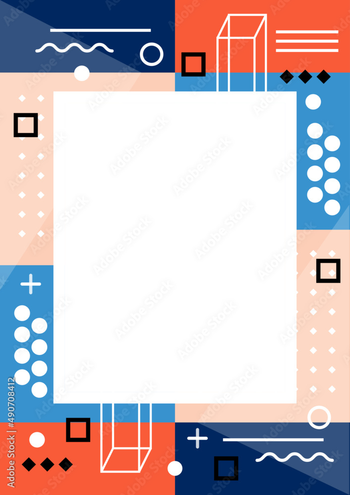Poster rectangular frame with geometric shapes and abstract elements template