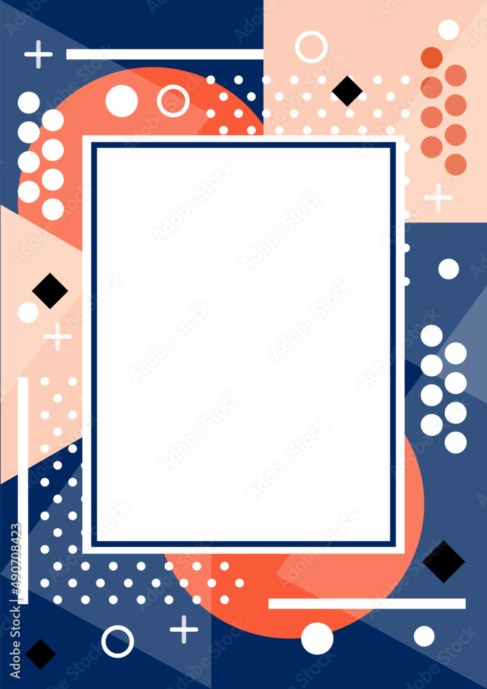 Poster rectangular frame with geometric shapes and abstract elements template