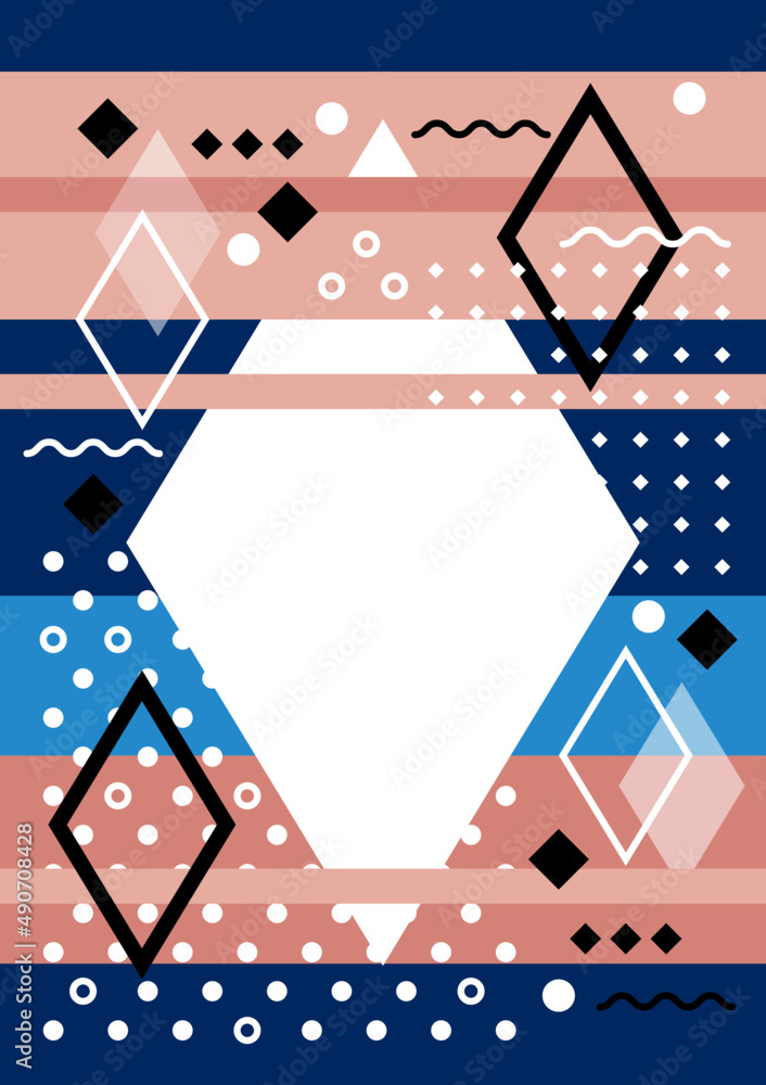Poster rectangular frame with geometric shapes and abstract elements template