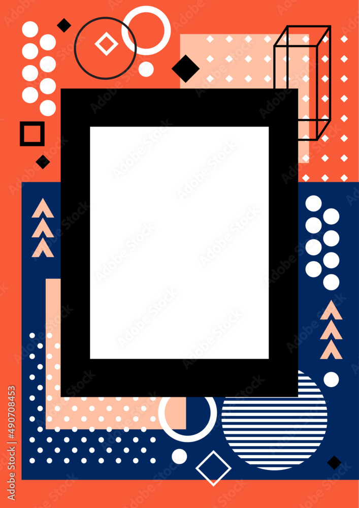Poster rectangular frame with geometric shapes and abstract elements template