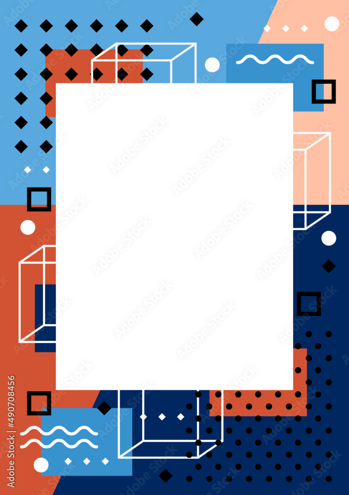Poster rectangular frame with geometric shapes and abstract elements template