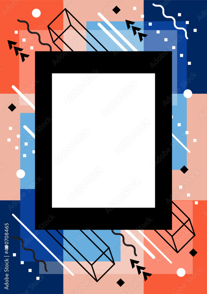 Poster rectangular frame with geometric shapes and abstract elements template