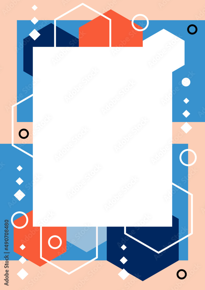 Poster rectangular frame with geometric shapes and abstract elements template