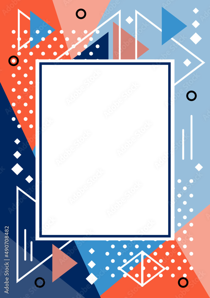 Poster rectangular frame with geometric shapes and abstract elements template