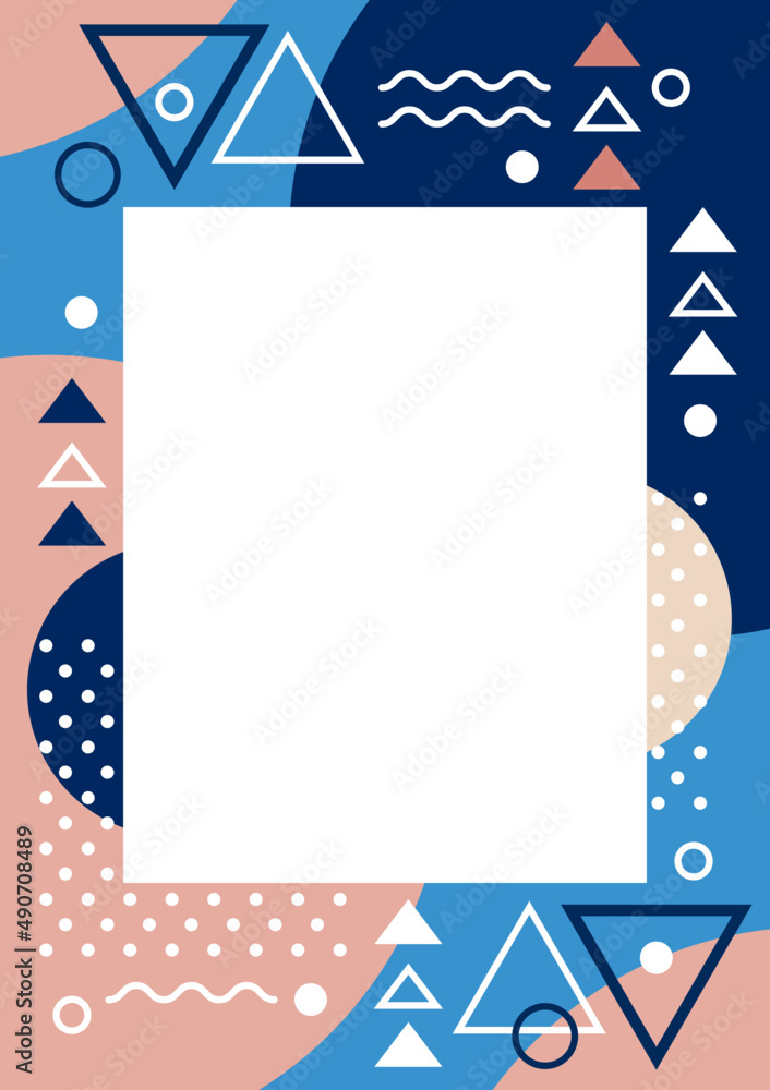Poster rectangular frame with geometric shapes and abstract elements template