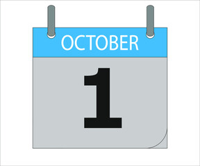 October 1th. Calendar icon. Date day of the month Sunday, Monday, Tuesday, Wednesday, Thursday, Friday, Saturday and Holidays