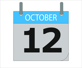 October 12th. Calendar icon. Date day of the month Sunday, Monday, Tuesday, Wednesday, Thursday, Friday, Saturday and Holidays