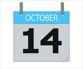 October 14th. Calendar icon. Date day of the month Sunday, Monday, Tuesday, Wednesday, Thursday, Friday, Saturday and Holidays